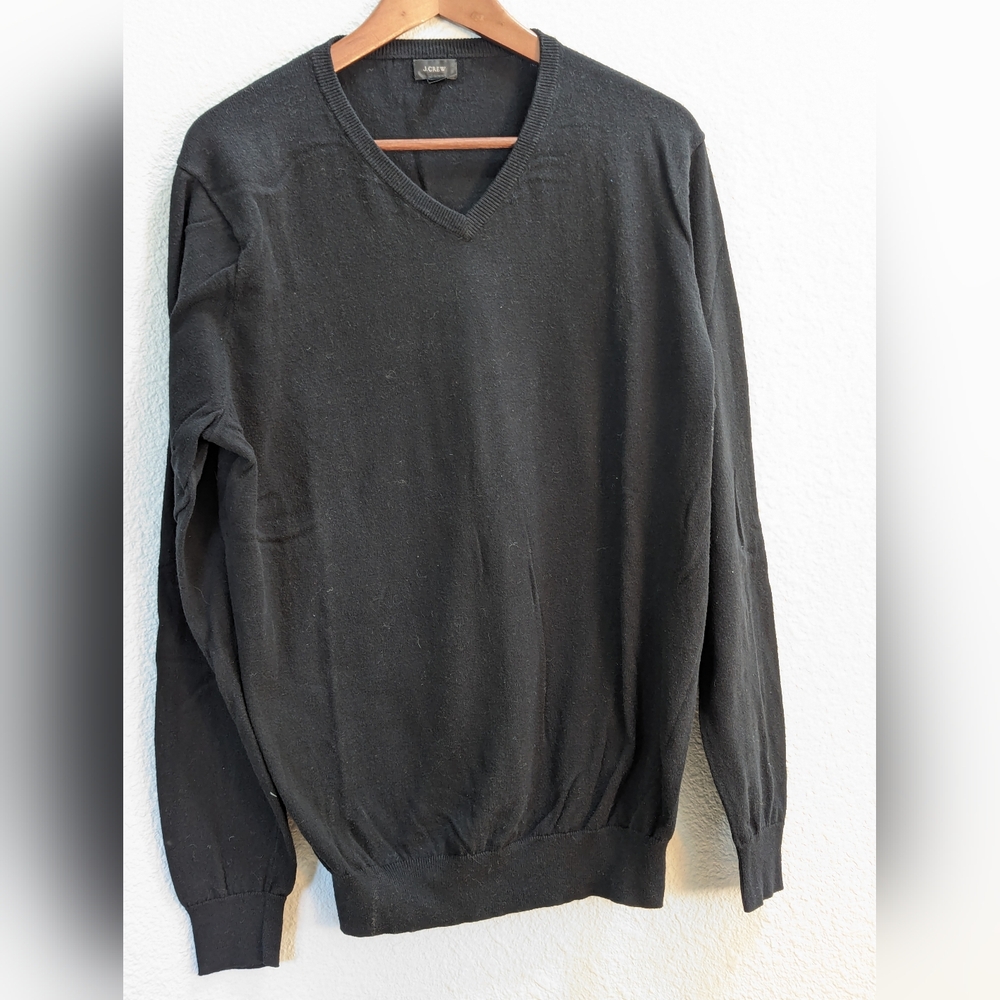 J. Crew V-Neck Cotton/Cashmere Sweater, Black, sz LT